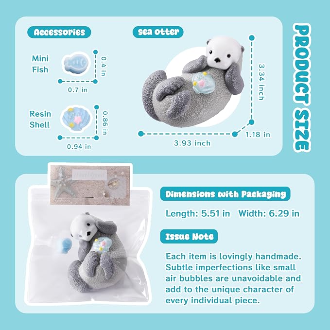 Taba Sea Otter Squishy, Handmade Soft Silicone Stress Relief & Fidget Toy, Cute Non-Toxic Sensory Toy for Kids and Adults