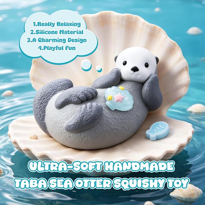 Taba Sea Otter Squishy, Handmade Soft Silicone Stress Relief & Fidget Toy, Cute Non-Toxic Sensory Toy for Kids and Adults
